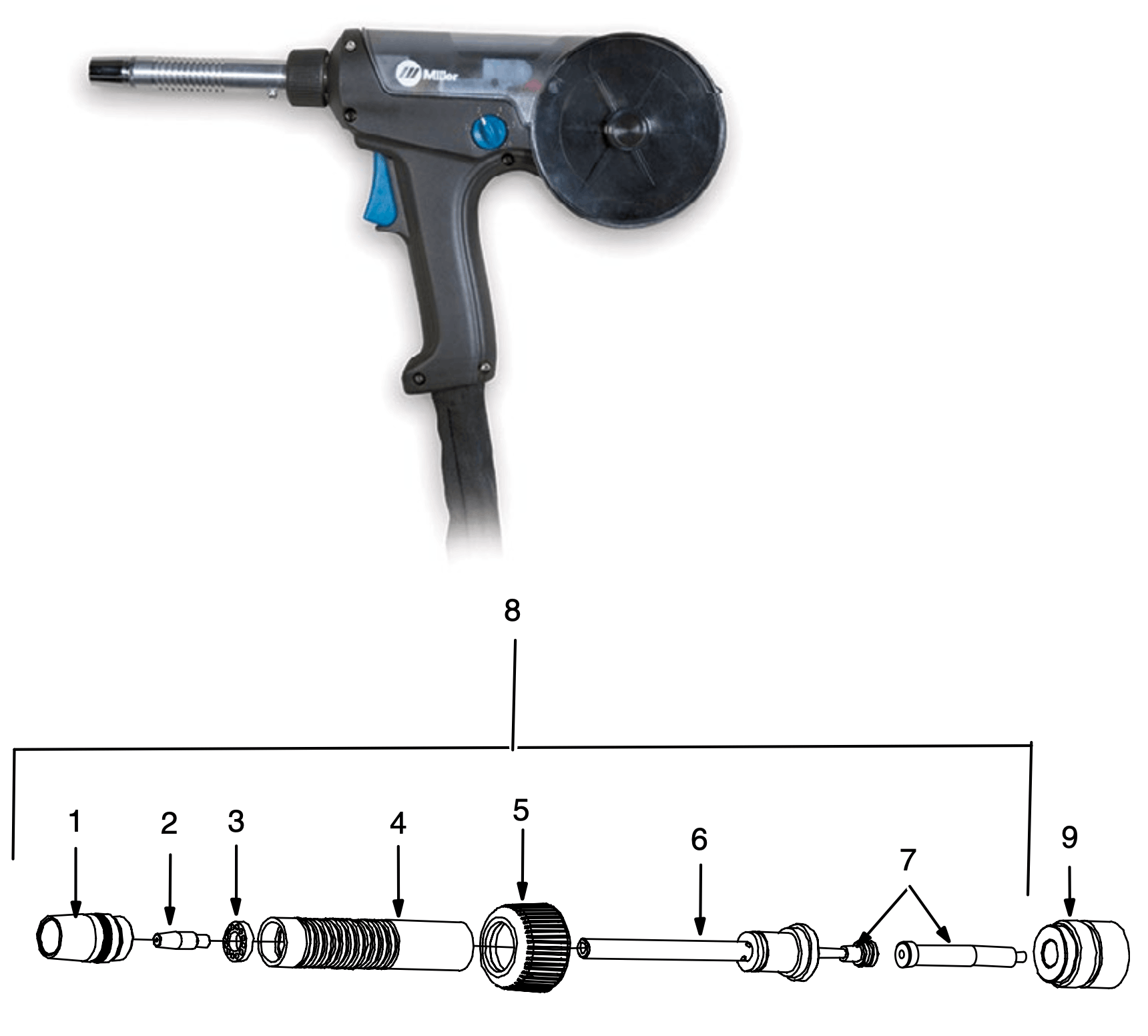 Miller Spoolmate 200 Light-Duty Barrel parts diagram