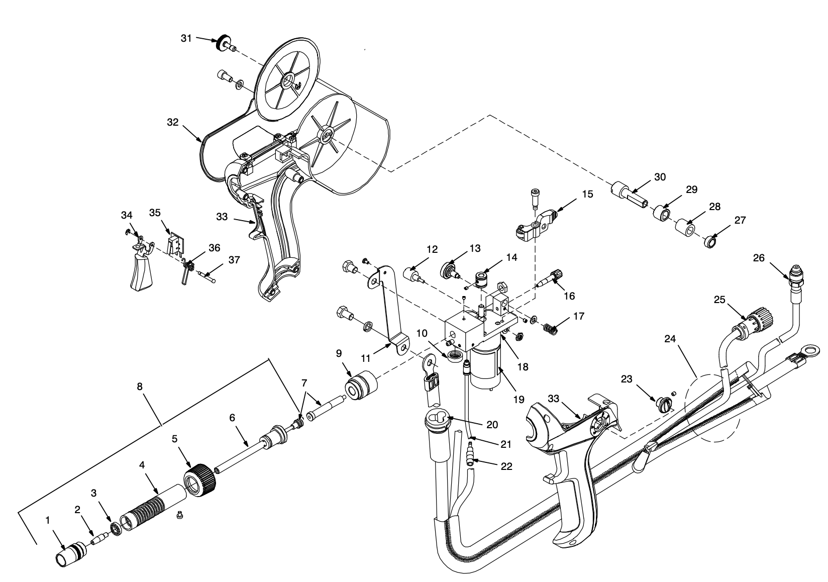 Miller Spoolmate 200 Light-Duty Barrel parts diagram