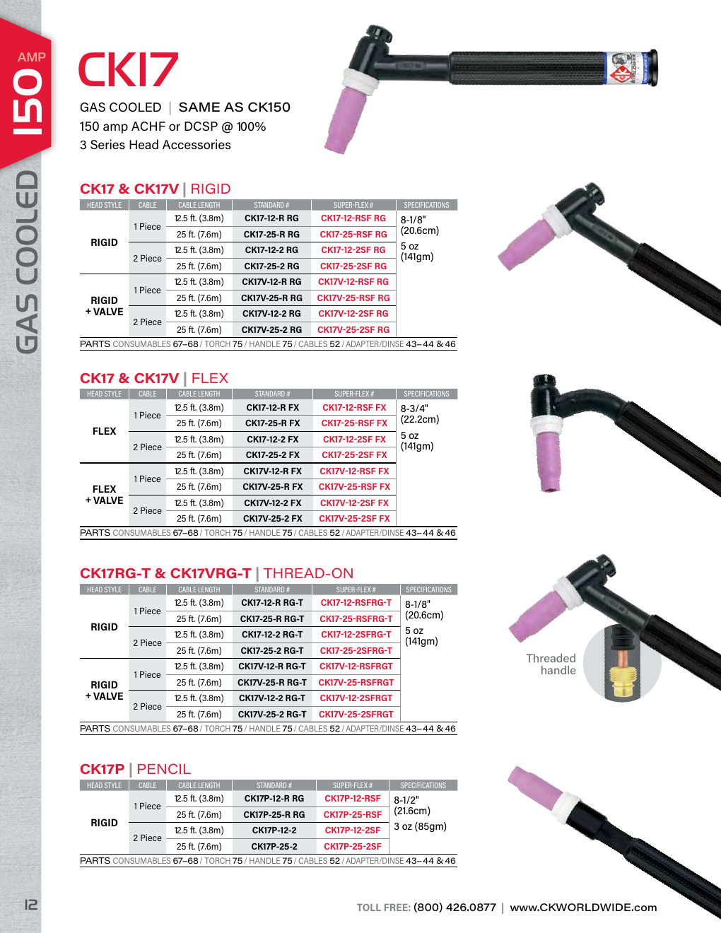 CK Air-Cooled TIG Torch Support source reference from CK catalog. CK catalog pages 11-14.
