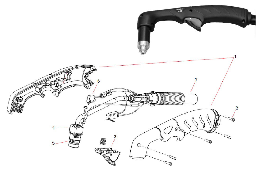 Hypertherm Duramax RT hand torch parts diagram for Powermax 600