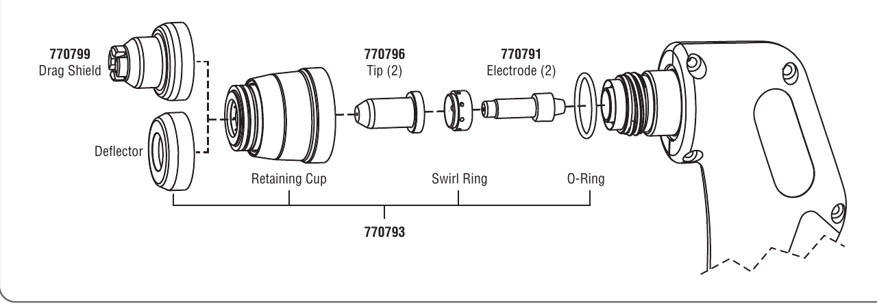 Hobart XT30R torch consumables diagram for AirForce 27i