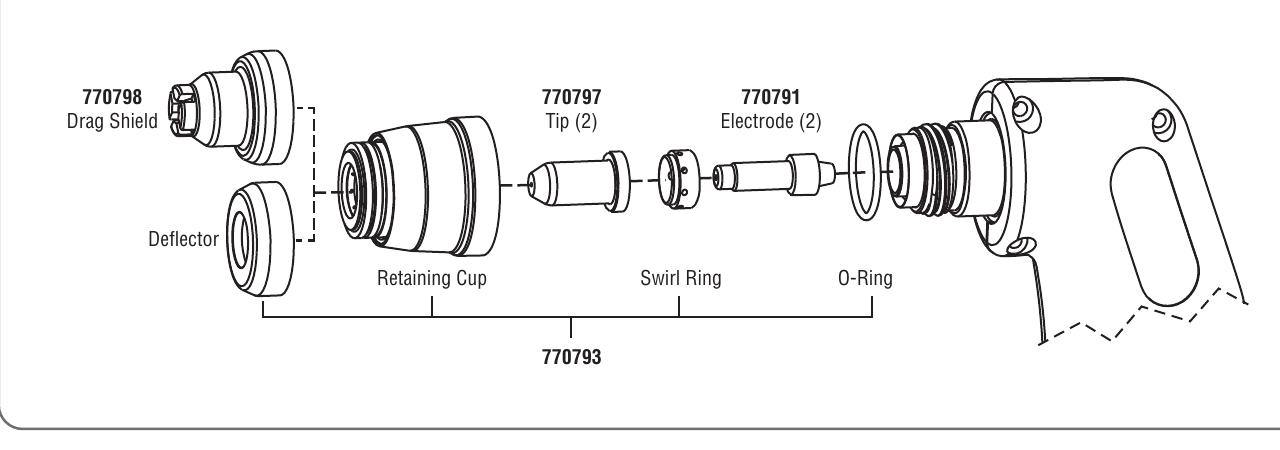 Hobart XT40R torch consumables diagram for AirForce 40i
