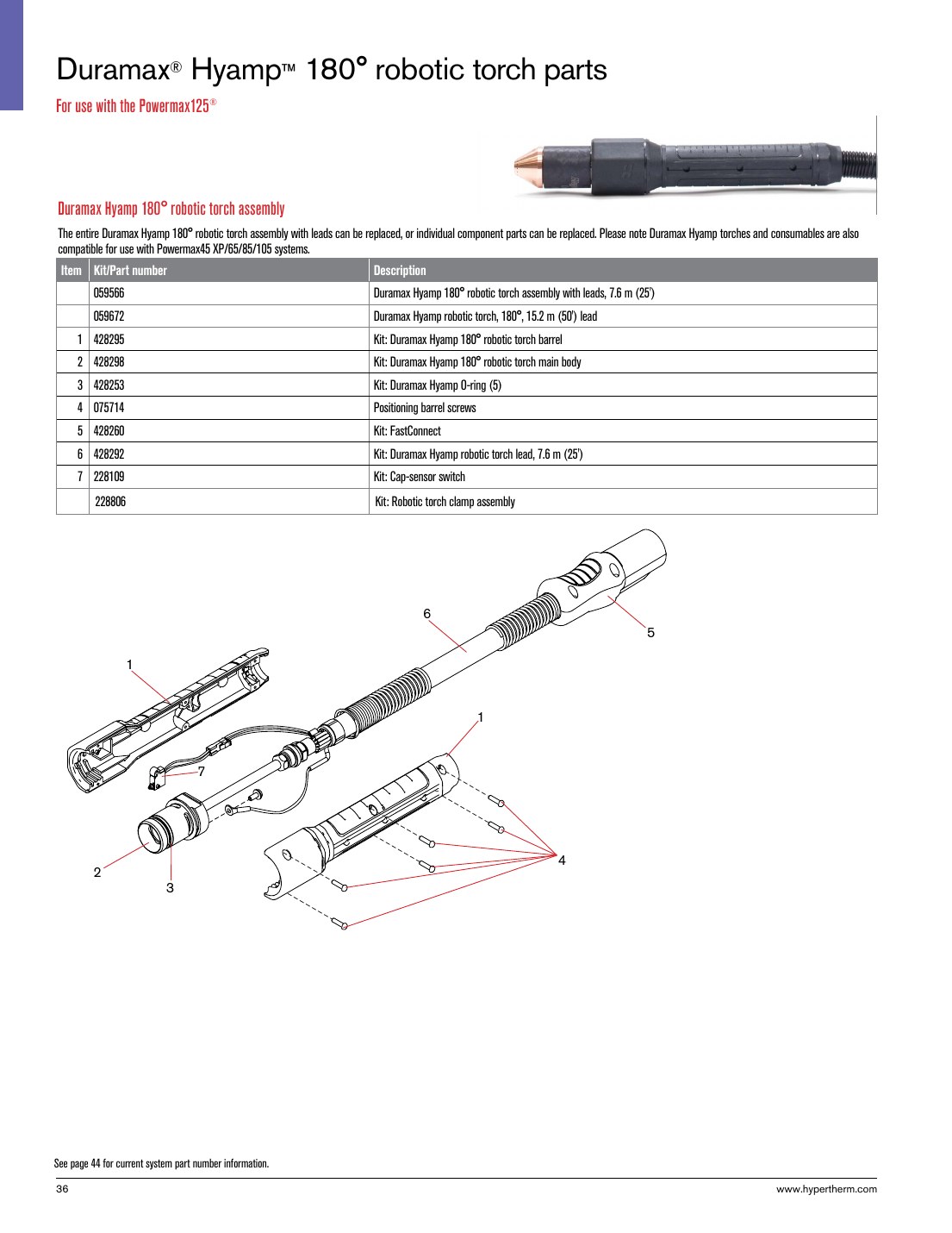Duramax Hyamp 180 robotic torch parts catalog page