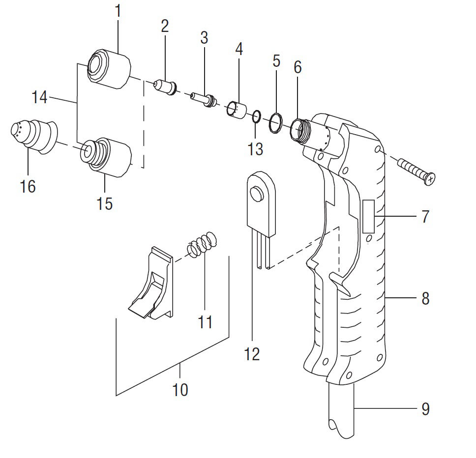 Miller ICE-12C Plasma Torch Breakdown diagram
