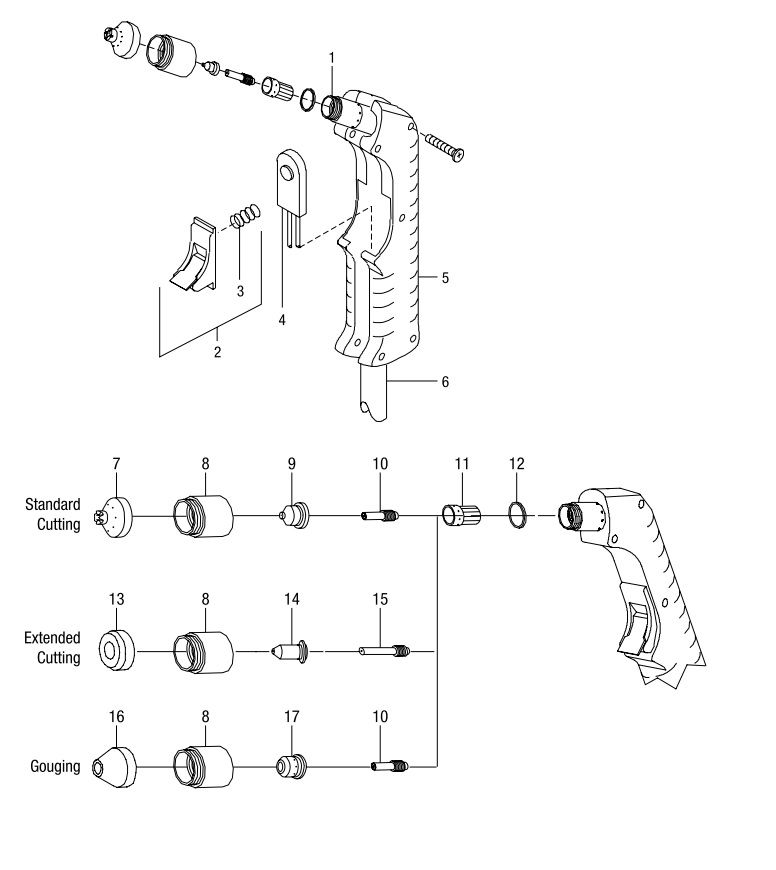 Miller ICE-40C Plasma Torch Breakdown diagram