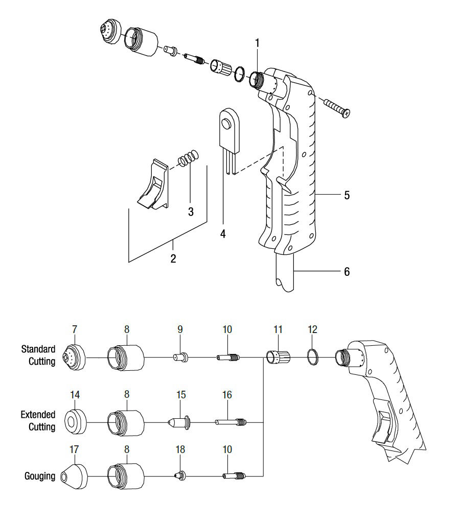 Miller ICE-50C Plasma Torch Breakdown diagram