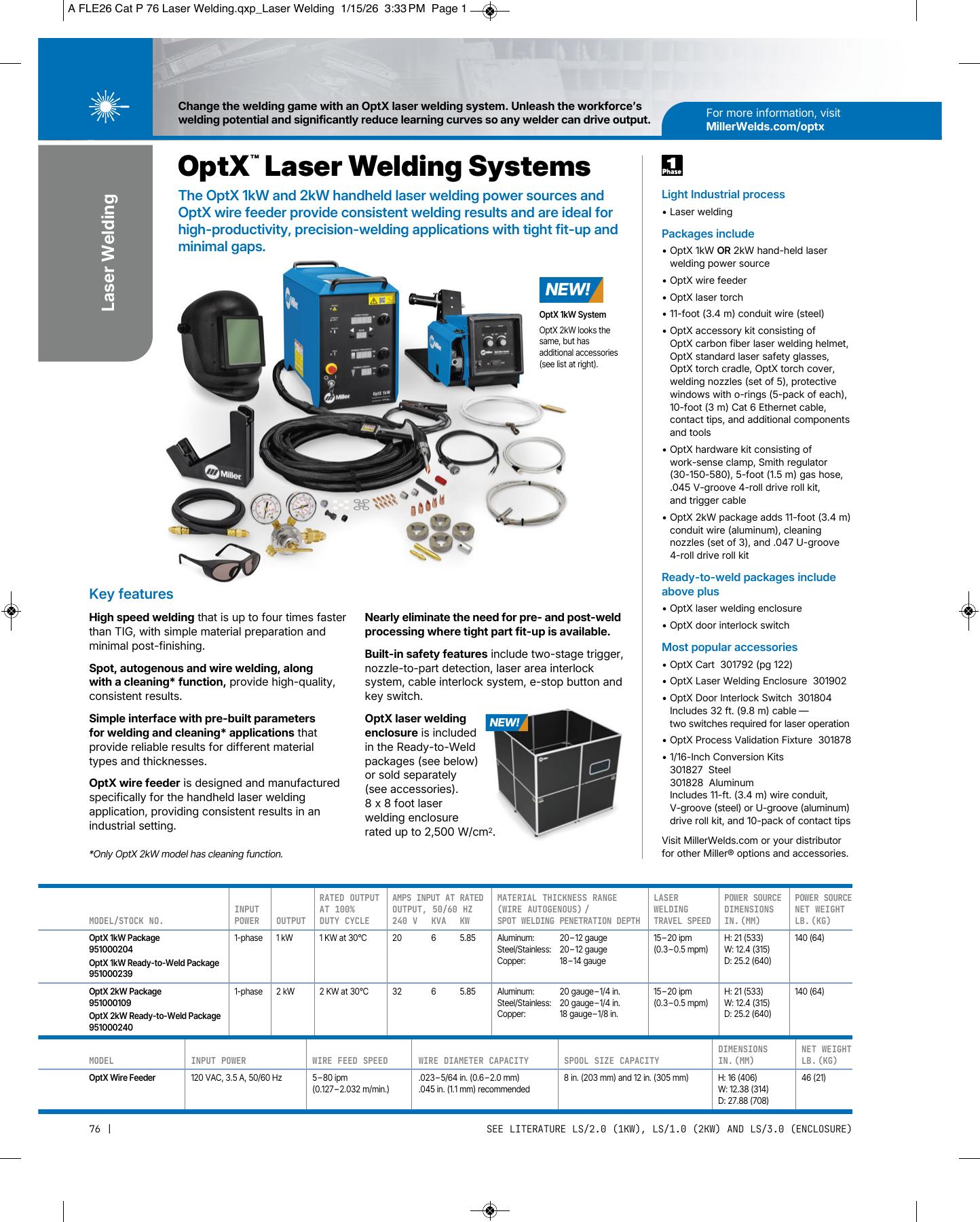 Miller OptX laser welding catalog page
