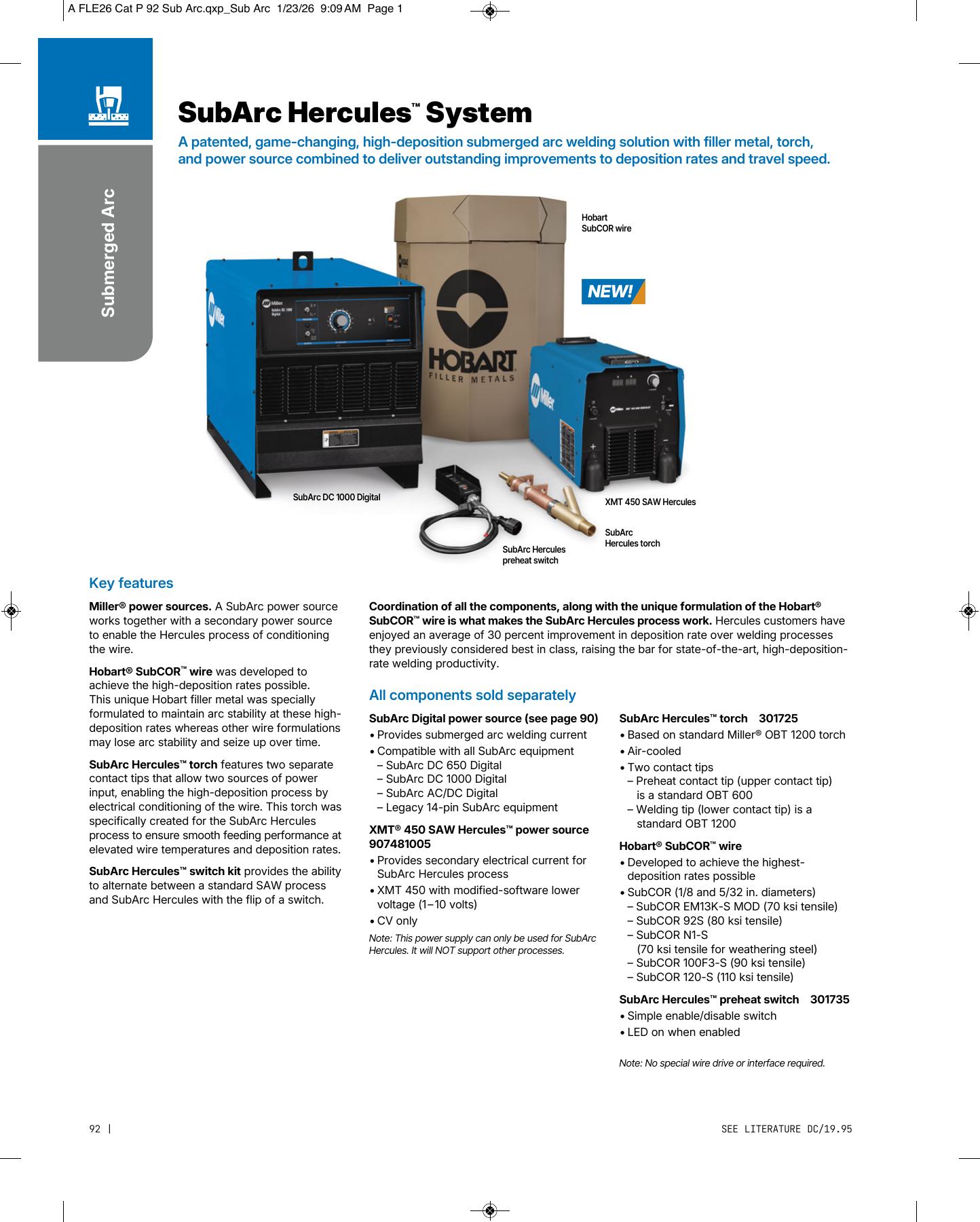 Miller SubArc Hercules System catalog page