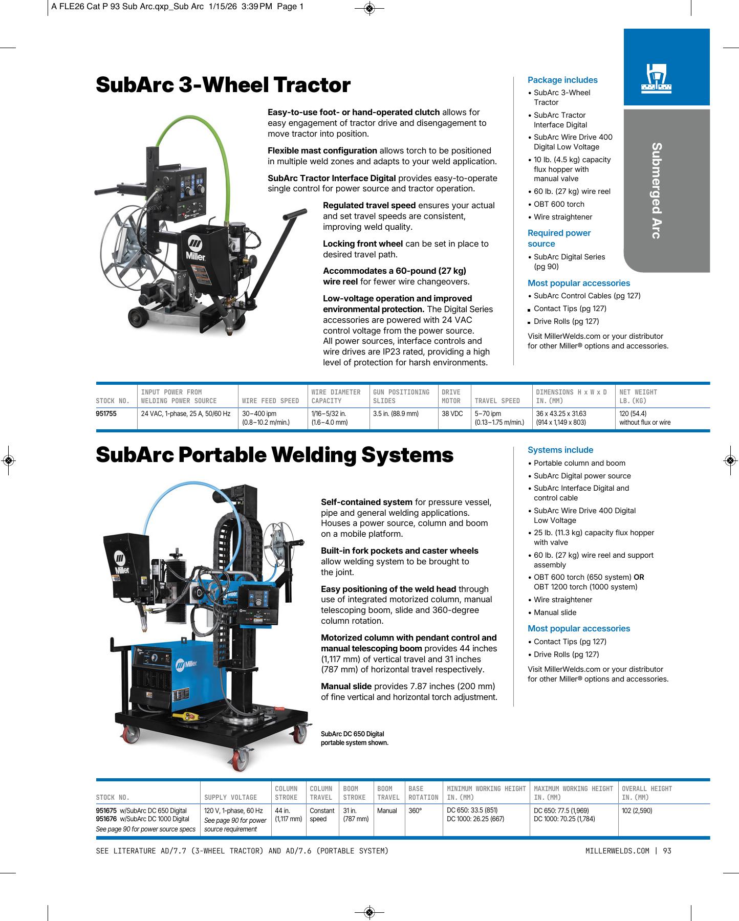 Miller SubArc 3-Wheel Tractor catalog page