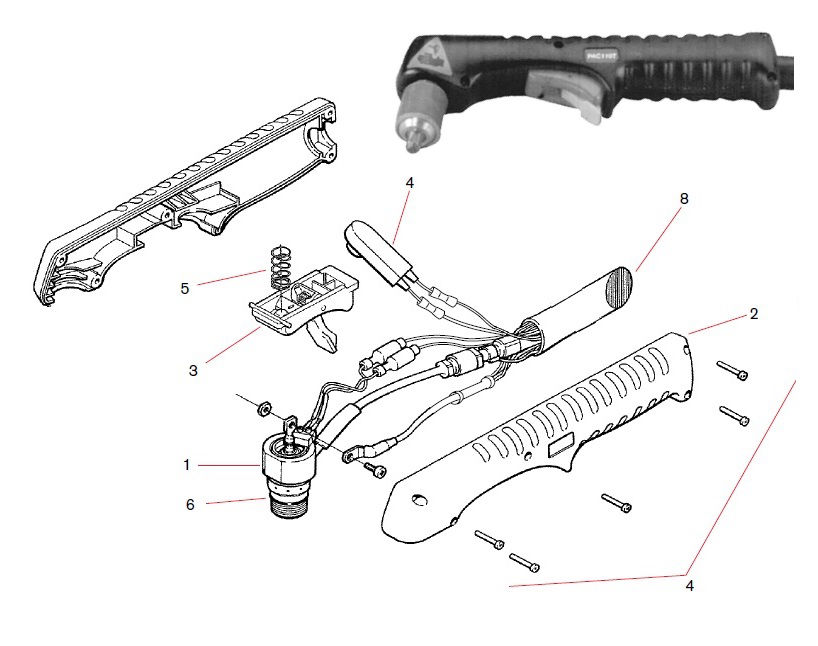 Hypertherm PAC110T Powermax 380 torch parts diagram