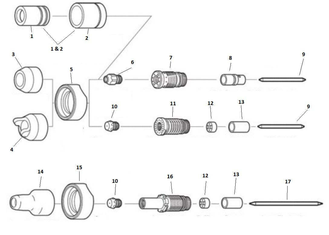 ESAB PT-121 / PT-121M Torch Parts Breakdown diagram