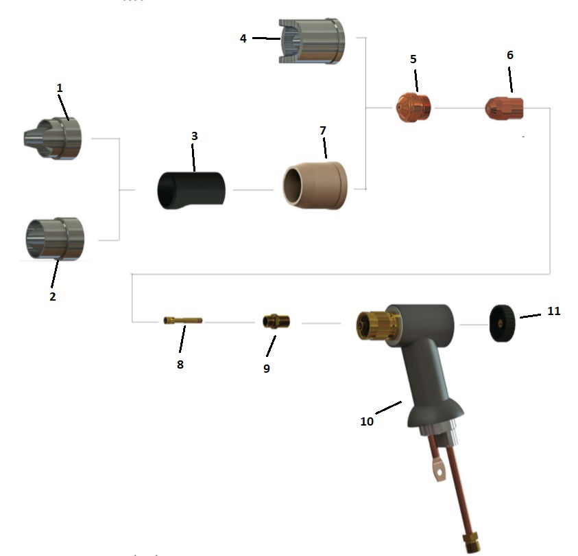 ESAB PT-17A / PT-17AM Torch Parts Breakdown diagram